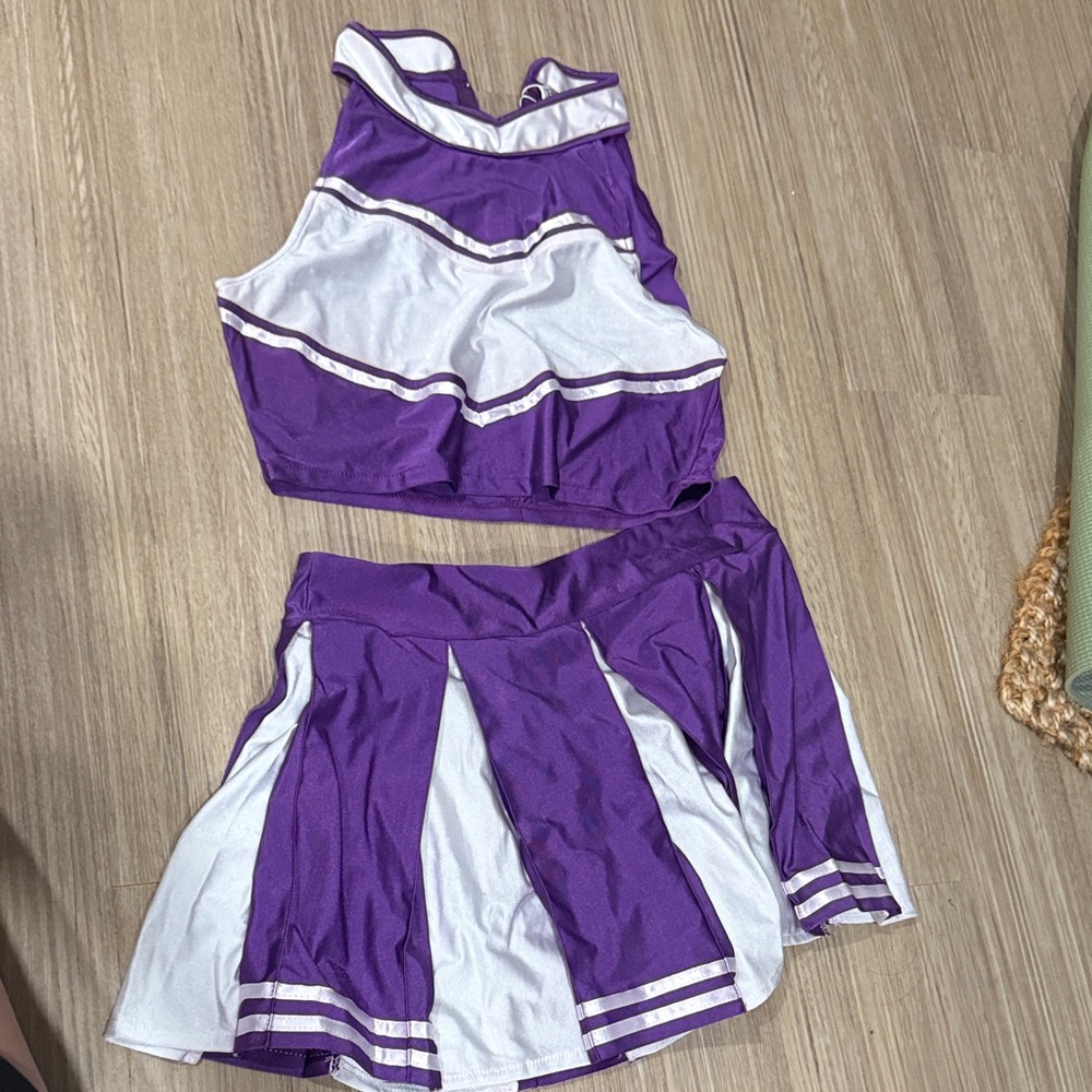 Purple and White Women's Cheer Outfit Costume Size M